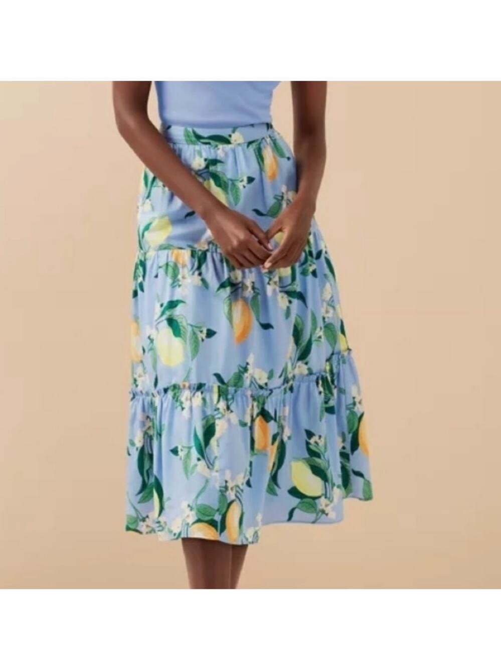 ANN TAYLOR Lemon Print Midi Skirt // 6 Petite